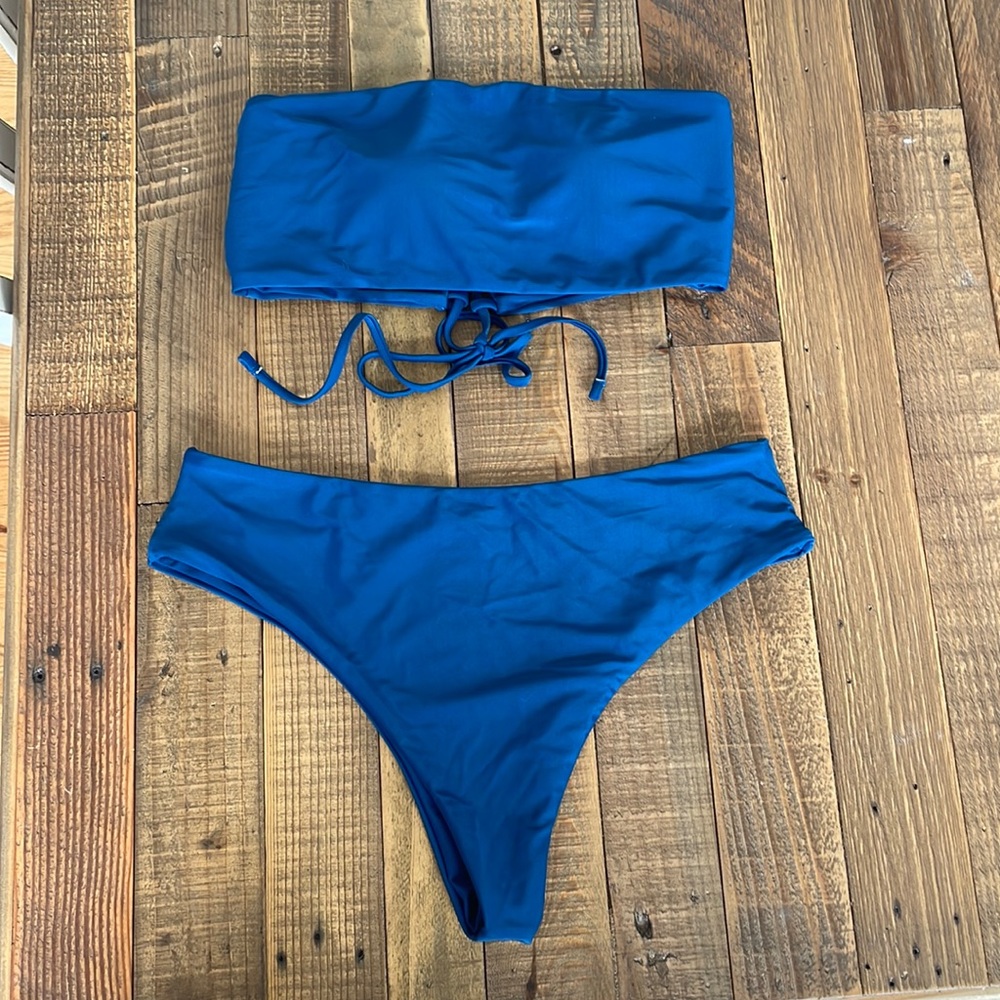 blue high waisted bikini